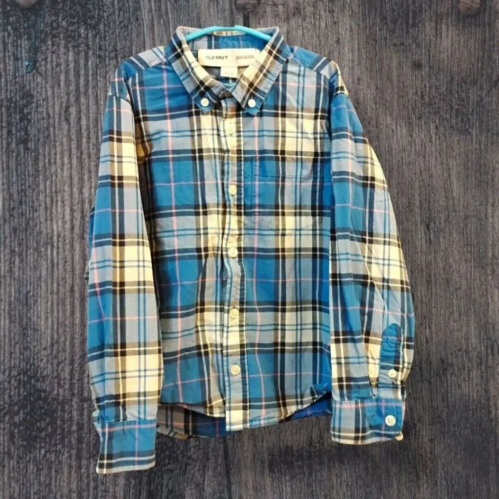 Old Navy Blue White Plaid Long Sleeve Button Down Shirt Size S